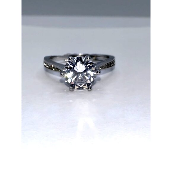 Cubic Zirconia & Moissanite Silver Tone Adjustable Ring - Picture 3 of 8